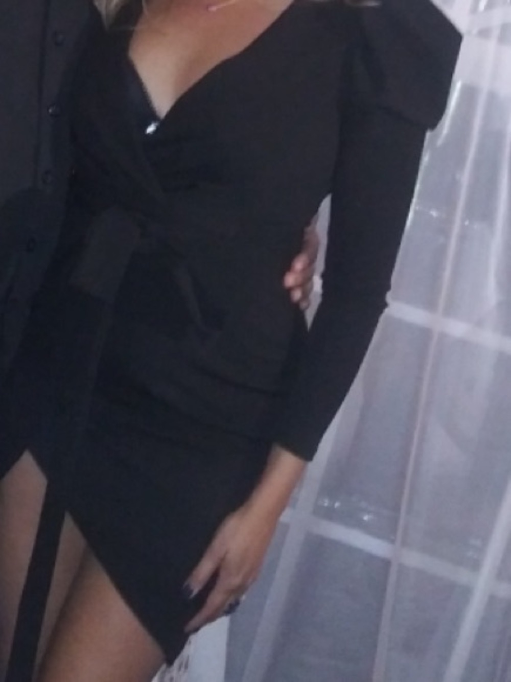 Black Wrap-Style Long Sleeve Dress size M